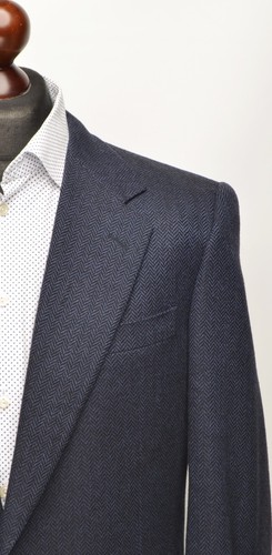 Men's CANALI Blue Herringbone Wool/Cashmere 2Btn EU 50R UK,US 40R Drop 6 Blazer - Picture 3 of 15