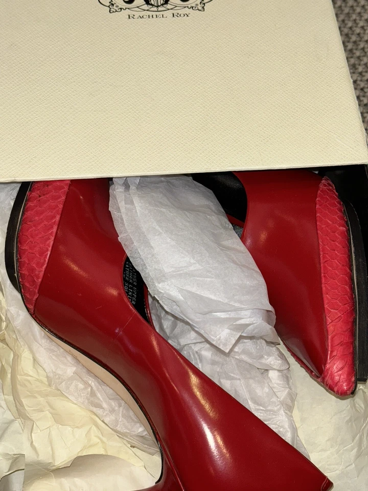 Новый с ярлыками Rachel Roy Beeana насосы красный красный кожаный змеиной кожи отделки золото туфли на шпильке 8 - Изображение 3 из 4
