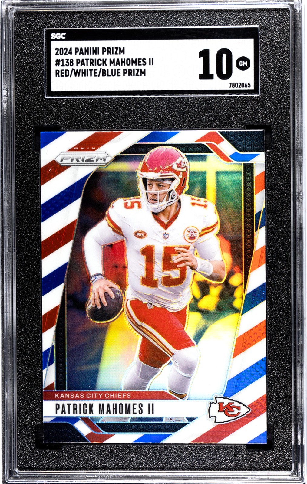 Patrick Mahomes 2024 Prizm Red White Blue SGC 10 #138 65