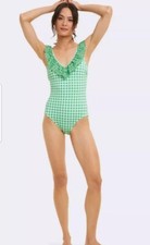 NWT Lands End Draper James Green Gingham Tummy Control 1 Piece Swimsuit Sz 18W