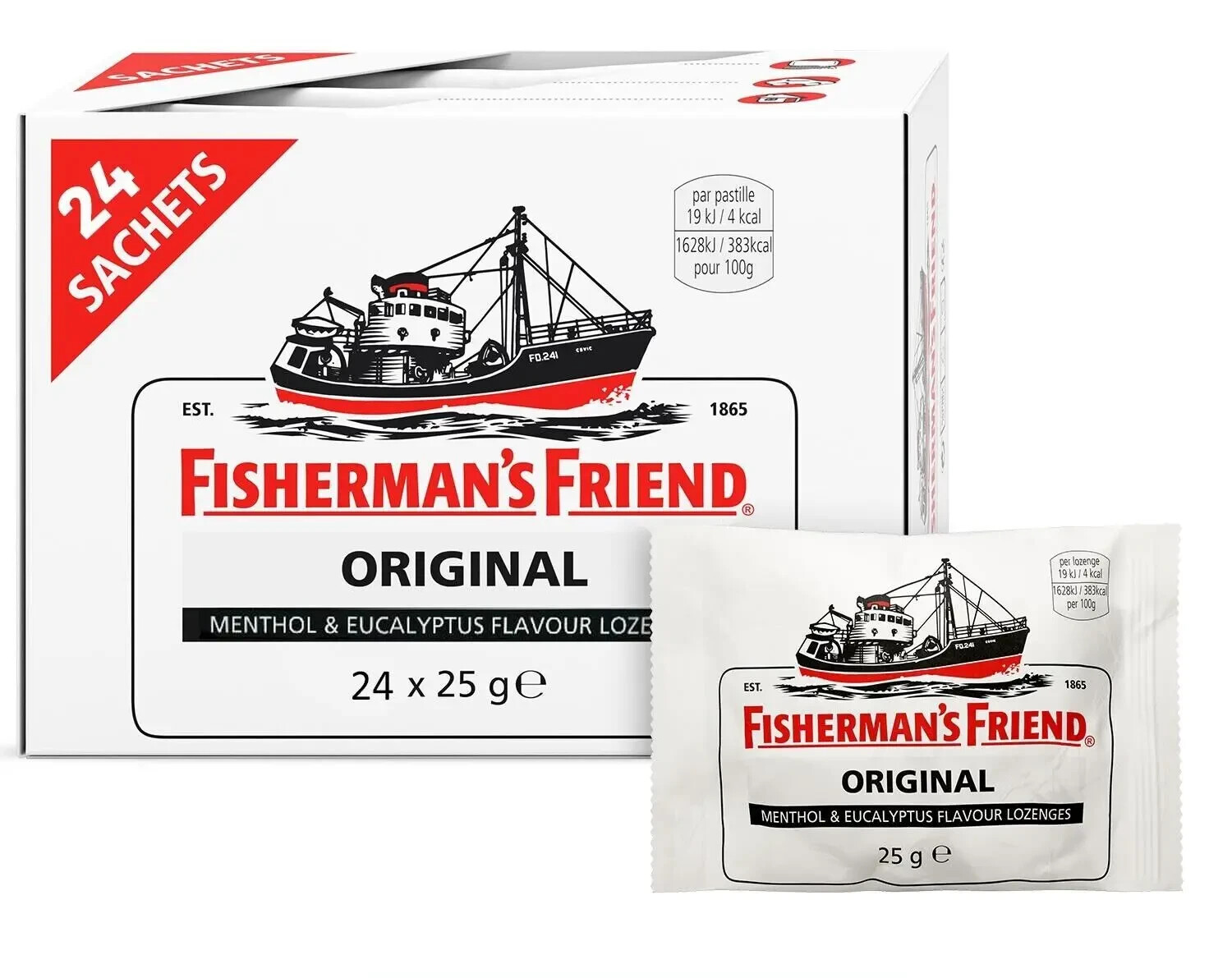 Fishermans Friend Menthol and Eucalyptus Flavour Sugar Free Lozenges 24 x  25g
