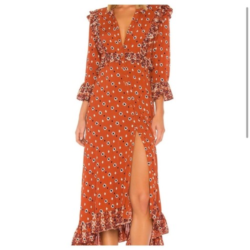 Free People Calico Skies Midi Dress Terracotta Boho Cottagecore XS