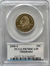 2008 S OKLAHOMA Clad State Quarter PCGS PR70 State Flag Scuff mark?