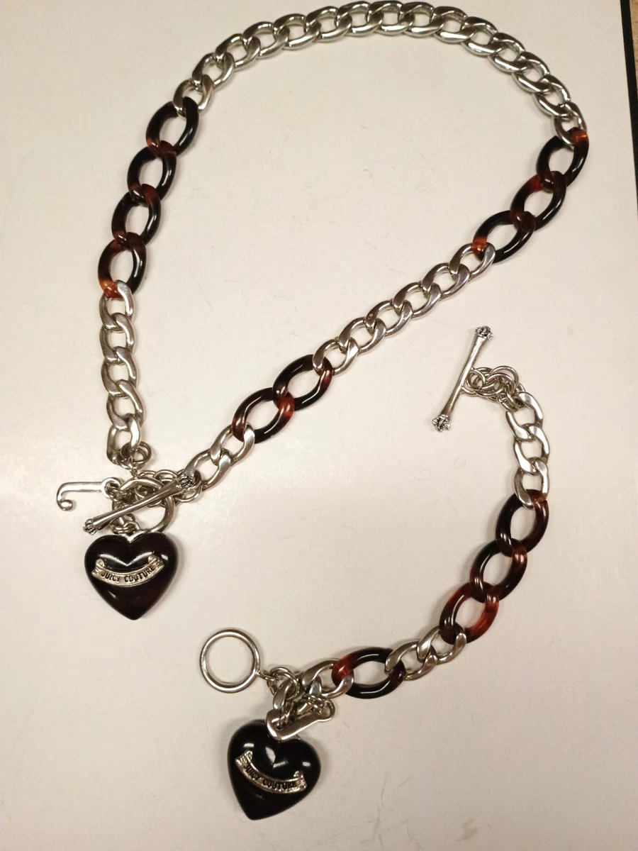 Black Leather Choker Necklace with Crystal Toggle Accent Juice Couture Vintage Y2K Juicy Couture Choker Chain Rhinestones Heart J  main image 2