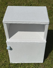 Vintage Sirrum Style Lloyd Loom White Bedside Cabinet Cupboard Woven Storage
