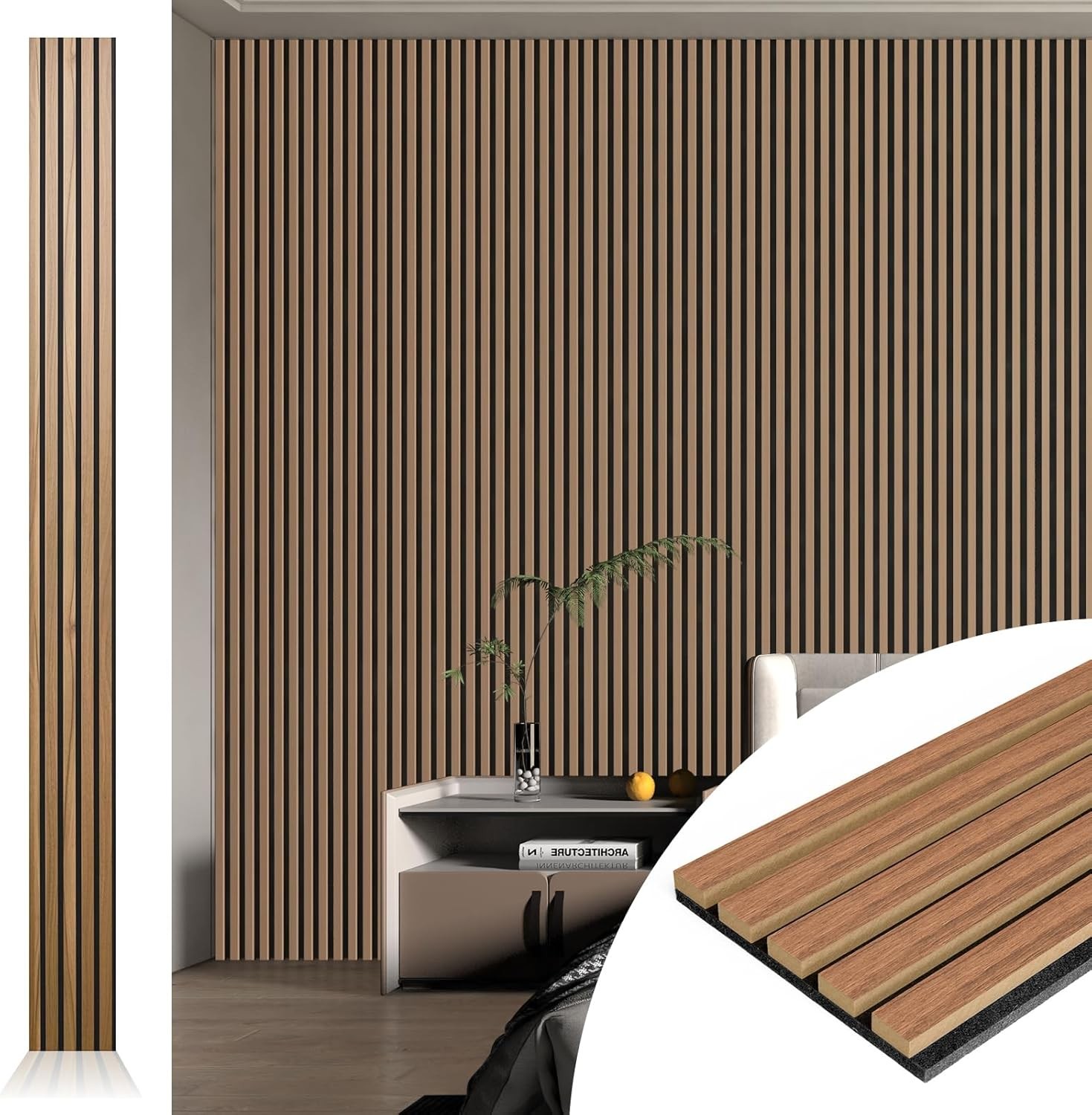 Art3d Acoustic Panel 3D Fluted Sound Absorbing Wall and Ceiling Panel â Walnut
