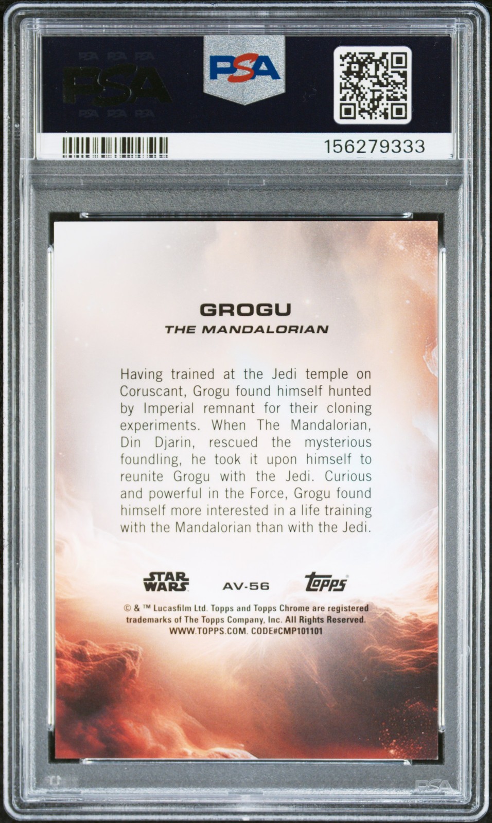 2025 TOPPS CHROME STAR WARS AUREBESH VARIATION #AV56 GROGU 56/99 PSA 9 view 2