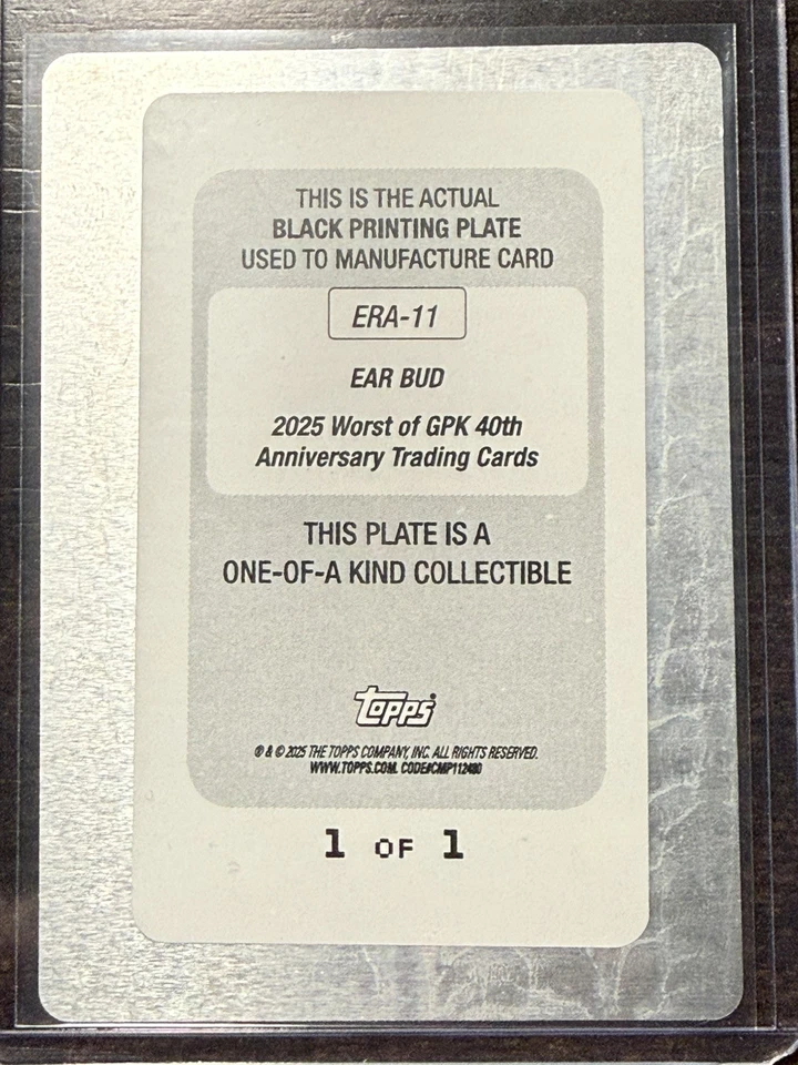 2025 Topps Garbage Pail Kids 40th Worst of GPK #ERA-11 1/1 Black Printing Plate - Image 2 of 2