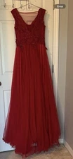 Elegant Red Evning Women's Long Dress Evening Party Gown Size Small