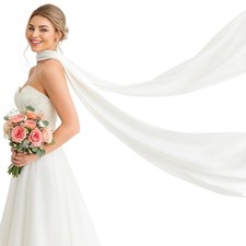 Bridal Neck Scarf Long Wedding 142 Inch White Tulle Wrap Ceremony Portrait