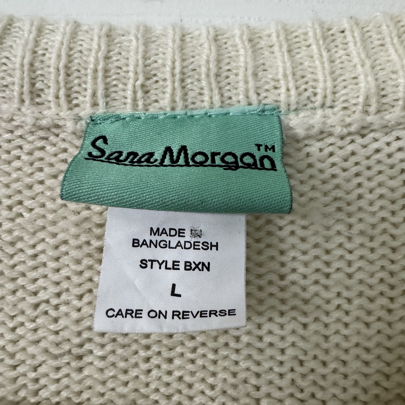 VTG Sara Morgan Large Ivory Cable Knit Cardigan Sweater Scalloped grandma core image 6