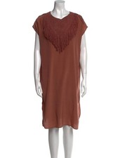 Ulla Johnson Liu Silk Fringe Brown Dress Size 4 Small Midi Women's Short Sleeve