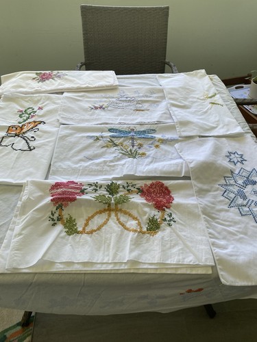 Vintage Style Pillowcases Hand Stamped Cross-stitch Embroidery Set Of 7