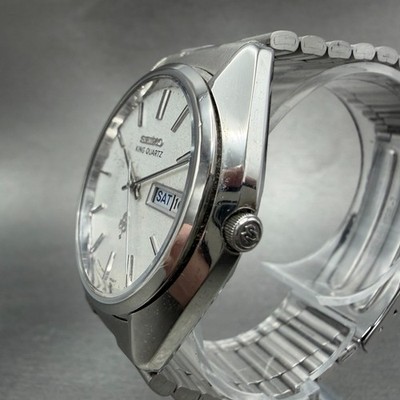 Seiko King Quartz Watch Men 36mm Silver Dial Steel Daydate 4823