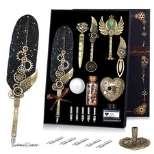 NC Quill Pen and Ink Set, Feather Wax 1 Count (Pack of 1), Black 