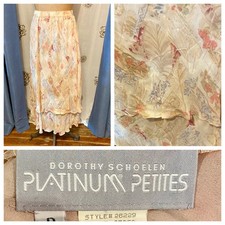 Vintage 80s PLATINUM Dorothy Schoelen Rayon Chiffon Layered Floral Skirt USA P/S