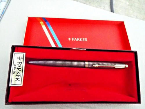PARKER 75 VERMEIL STERLING SILVER GOLD CAP ACTUATED BALLPOINT PEN BOX ...