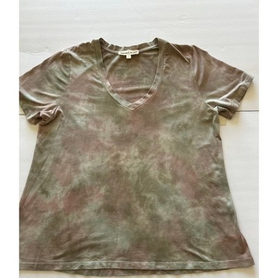 Johnny Was Calme Tie Dye V-Neck T-Shirt Olive Mauve O16921A8 Womens Large
