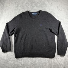 Vintage Polo Ralph Lauren Sweater Mens XL Gray Lambswool Pullover Knit Jumper