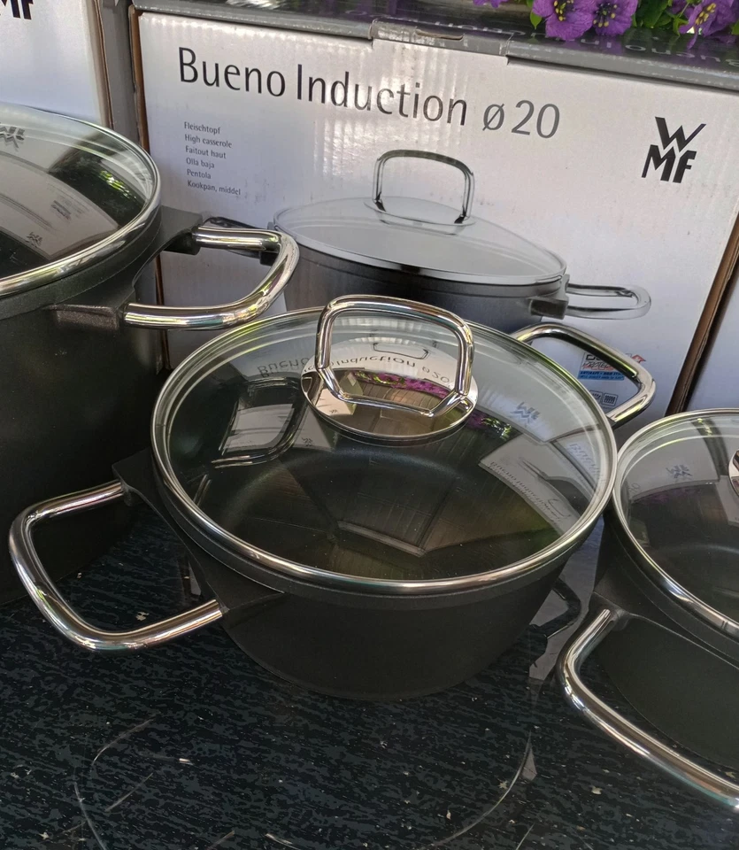 Utensilios de cocina alemanes WMF BUENO 9 PIEZAS 4 cacerolas 1 cacerola 4 tapas CAJA NUEVA Foto 3 de 4