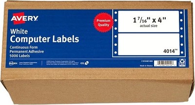 Avery 4014 Dot Matrix Mailing Labels, 1 Across, 1 7/16 x 4, White (Box of 5000)