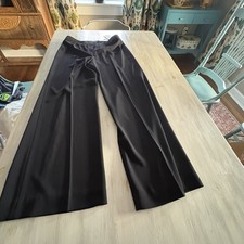 NWT Anne Klein Wide Leg Flat Front Black Dress Pants 12 Stretch Zip Fly Pockets