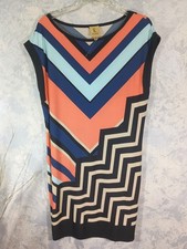 RARE Kasper Multi Color ZIGZAG PRINT Sleeveless Dress- Scoop Collar- Med- NWOT
