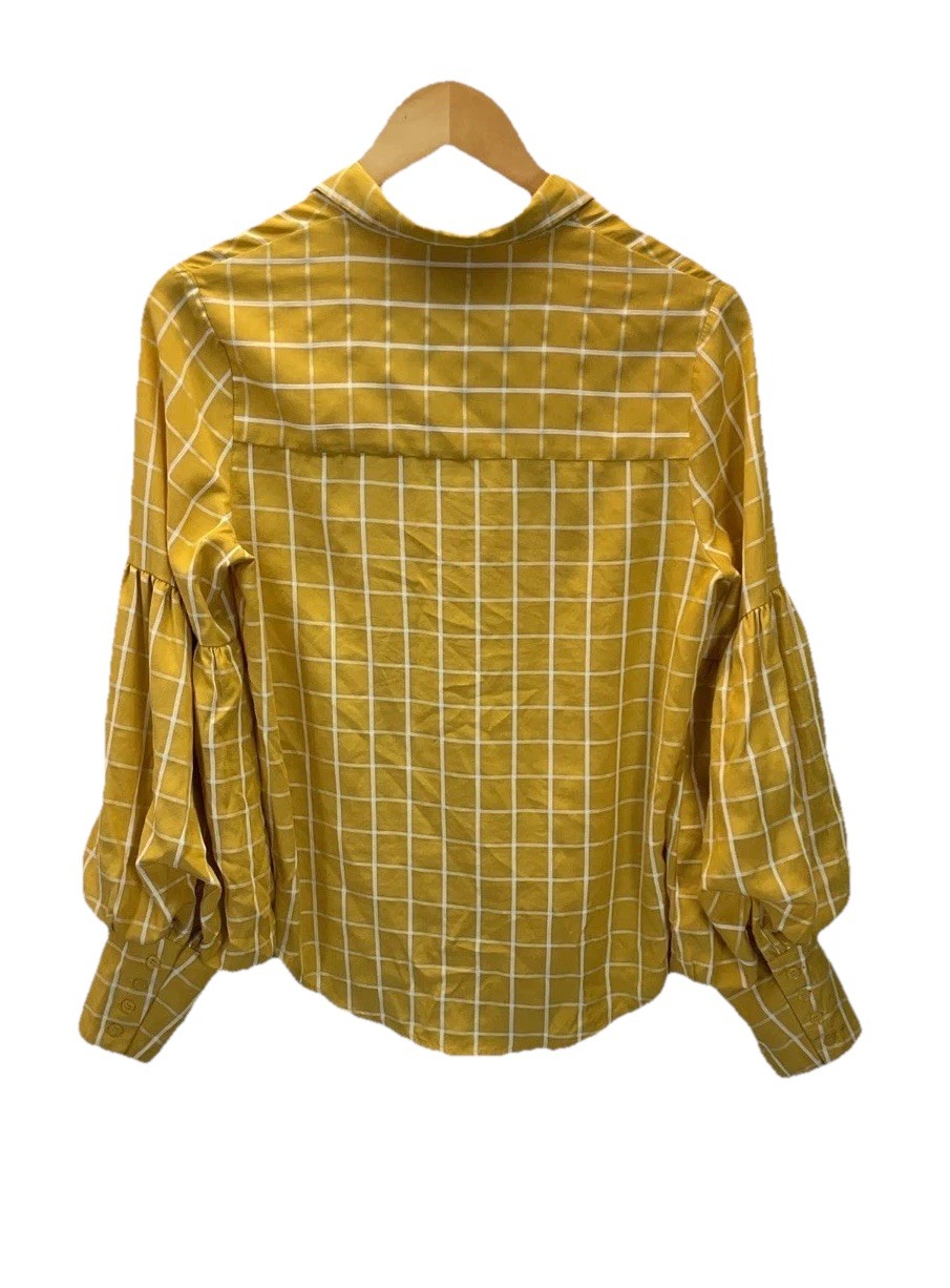 The Shirt Rochelle Behrens Mustard Plaid Button Down size SM Balloon Sleeve