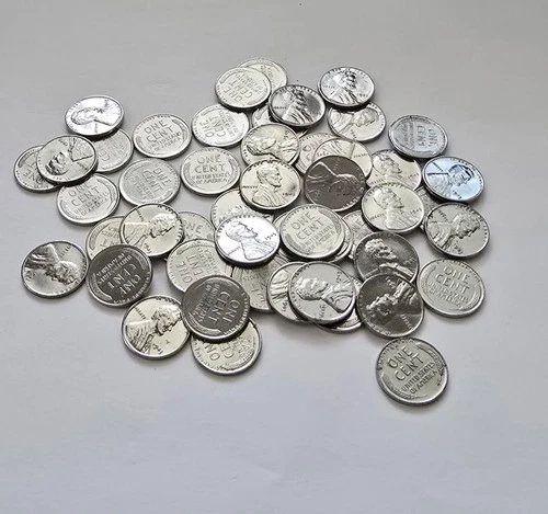 1943 High Grade Roll F-AU Lincoln Steel Cents Wheat Penny Cleaned