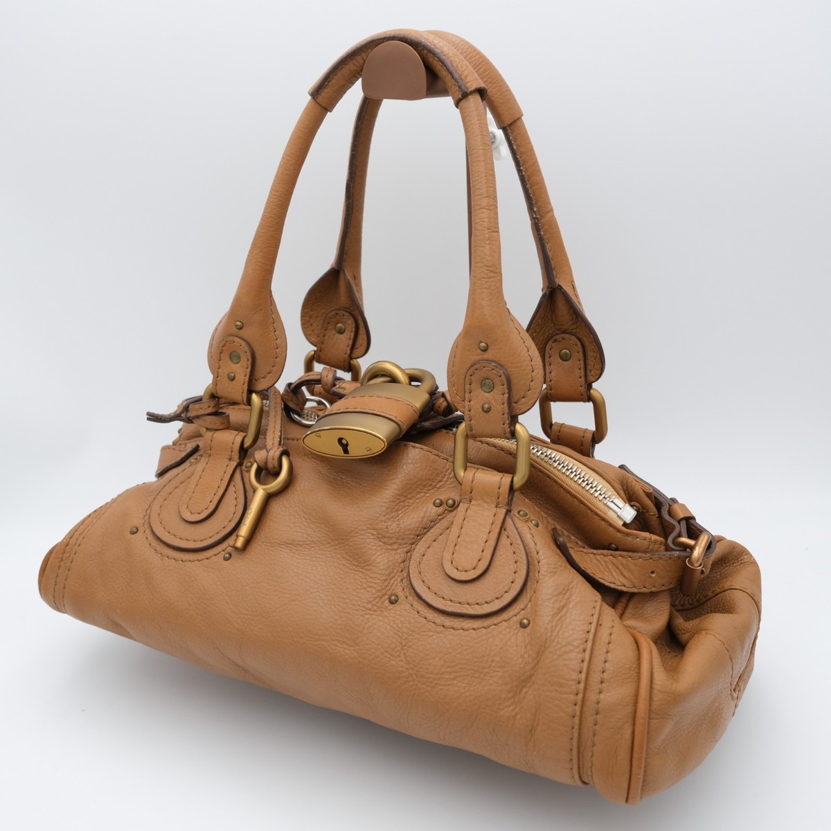 Chloe Paddington Tan Camel Brown Leather Y2K Shoulder Handbag w