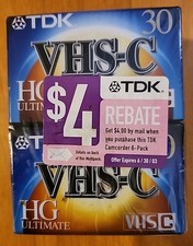 TDK HG Ultimate VHS-C TC-30 Camcorder Video Tape - Pack of 6