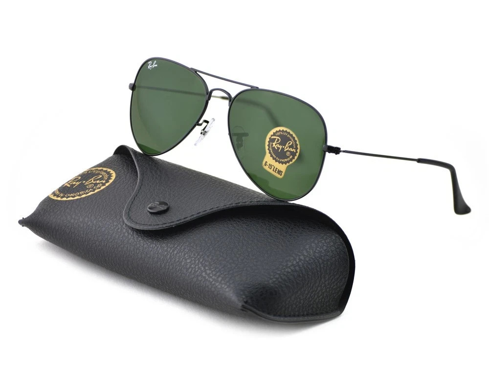 Ray-Ban RB3025 Sunglasses Aviator Classic Black Frame Green Lenses