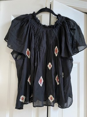 See U Soon Black Embroidered  Top Blouse Women s Small
