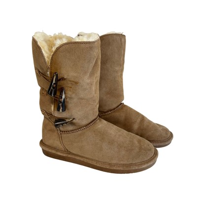 Bear Paw Jade Winter Boots Womens 7 Brown Suede Mid Calf Sheepskin Wool Blend