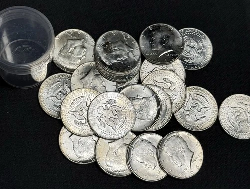 Tubed Roll of 20 BU/AU+ 1964 Kennedy Silver Half Dollars, $10 Face Value, FV 50c