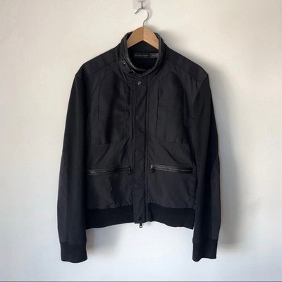 Ralph Lauren Black Label Moto Jacket Men s L Leather Trim Biker Racer Cafe Panel