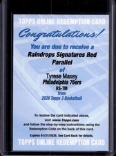 2025-26 Topps Three Tyrese Maxey Raindrops Signatures Red Auto #/5 76ers