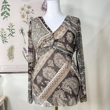 Y2k Paisley Metallic Tie Back Babydoll Top Whimsigoth Boho Fairy Grunge Hippie L