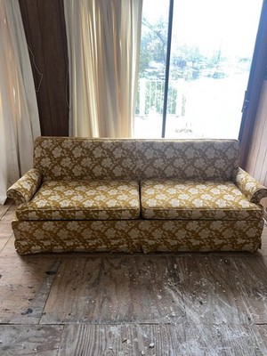 Vintage Davenport Yellow Floral Sleeper Sofa