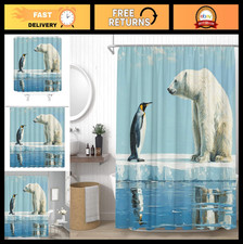 Cute Polar Bear  Penguin Shower Curtain Set - Funny Wildlife Bathroom Decor, 70