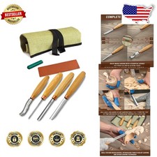 Pro Wood Spoon Carving Chisel Kit - High Carbon Steel, Bent Gouge, Rolling Pouch