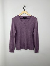 Tahari 100 Cashmere V Neck Sweater L Mauve 2 Ply Classic Knit