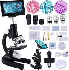 Microscope 40X-2500X Magnification with 4.3-inch Display, Wide-Angle 10X and ...