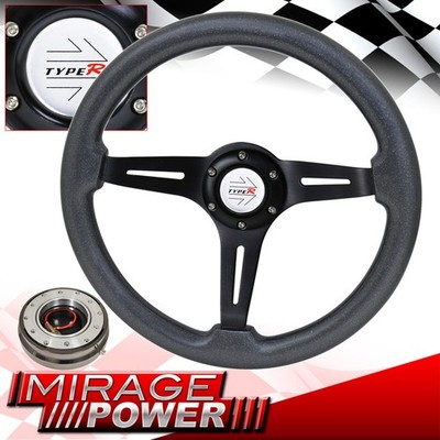 Gunmetal Slim Quick Release + Gunmetal Wood 345mm Black Deep Dish Steering Wheel