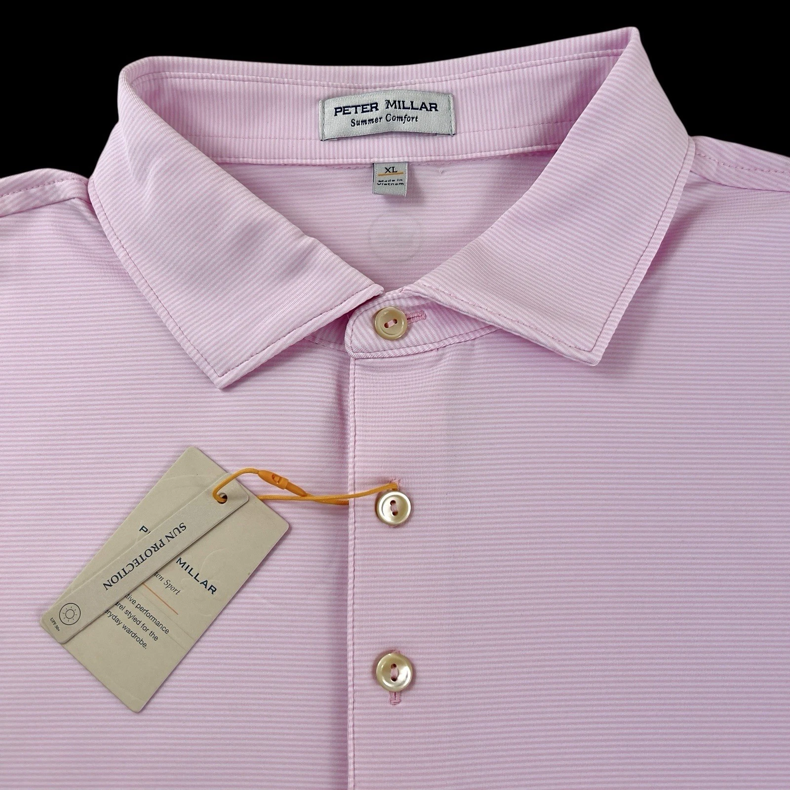Peter Millar Crown Summer Comfort Performance Striped Light Pink Polo Shirt XL