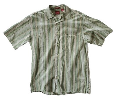 Arrow USA 1851 Button Shirt Men M Medium Short Sleeve Green Striped 100% Cotton 