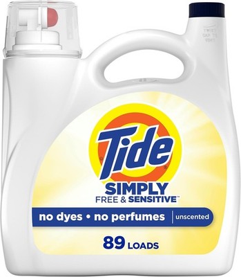 Tide Simply Liquid Laundry Detergent, Free & Sensitive, 89 Loads, 117 Oz, Tide L