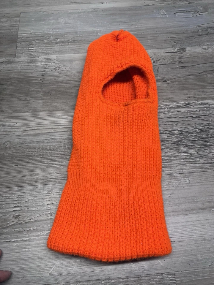 Máscara facial vintage naranja brillante tejida invierno pasamontañas invierno caza esquí máscara Foto 4 de 4