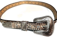 Nocona Brown Womens Leather Belt Cow Hair Rhinestone Bling Studded LG N3441437