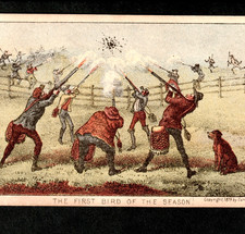 Antique 1879 Currier & Ives Hunting First Bird of Season Sport Comic Card SR.119 Antique 1879 Currier & Ives Hunting First Bird of Season Sport Comic Card SR.119 - Image 1